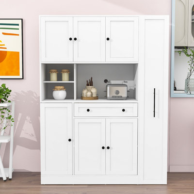 Kitchen Pantry Cabinet Buffet with Hutch, Adjustable Shelves and Pull-Out Side Cabinet