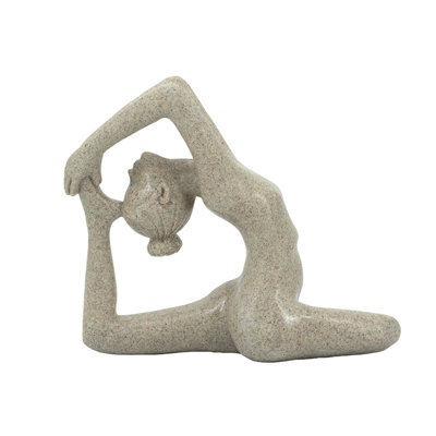 8.5X4.5X7" Beige Resin And Stone Yoga Figurine In King Pigeon Pose