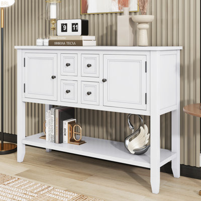 Cambridge Series  Ample Storage Vintage Console Table With Four Small Drawers And Bottom Shelf For Living Rooms