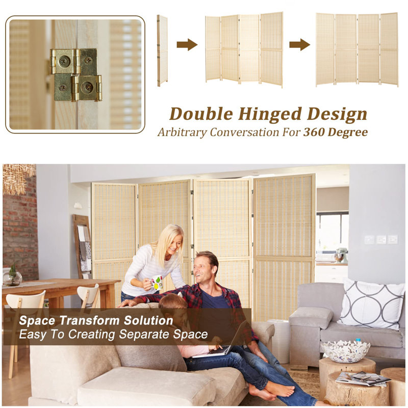 6ft Tall Folding Privacy Screen for Room Separation Panel Room Divider, 4