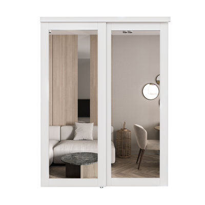 80in. x 60in. Full Length Mirrors Closet Sliding Doors With Hardware Kit, Ready For Use in White