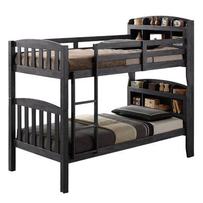 Grey Twin Over Bunk Bed With Transitional Finish, Solid And Engineered Wood, Bookcase Headboards, Reversible In Grey, Style, Featuring Slat , , Convertible Design