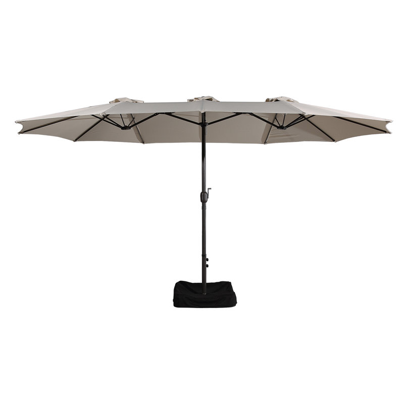 Beige 15 Ft Steel Market Umbrella with Crank Lift and Stand