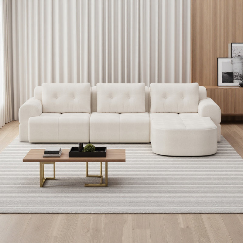Modular Sectional Sofa Couch With Chaise, Full-Foam Structure, Blanc beige