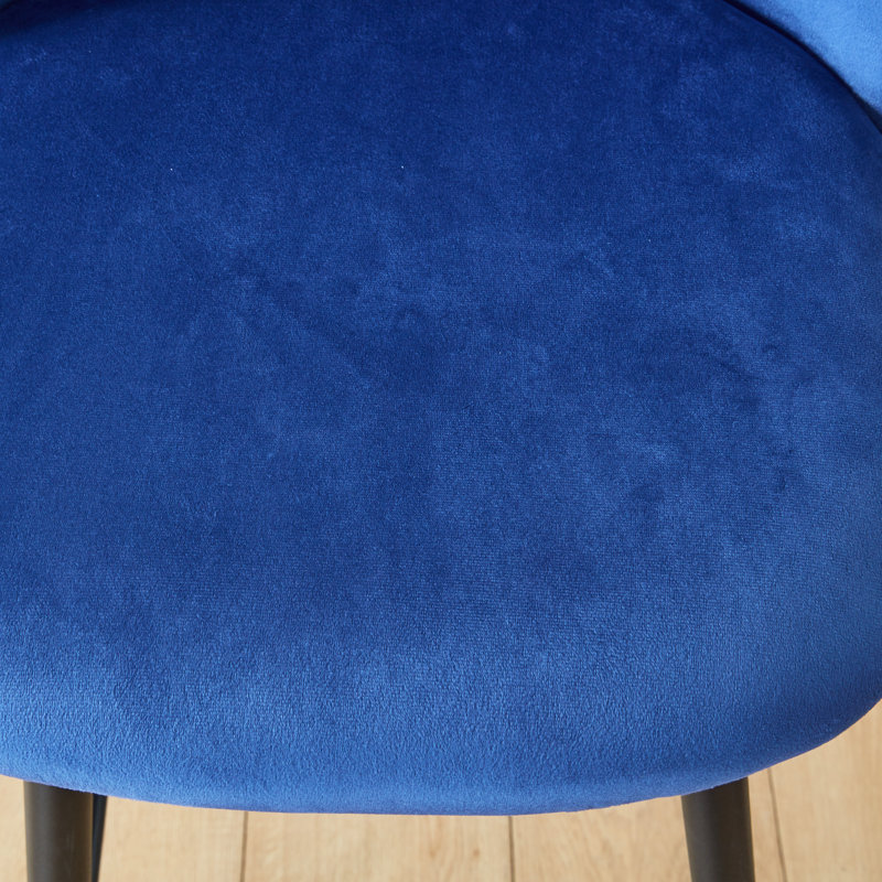 Upholstered Velvet Counter Stool with Steel Frame, Navy Blue