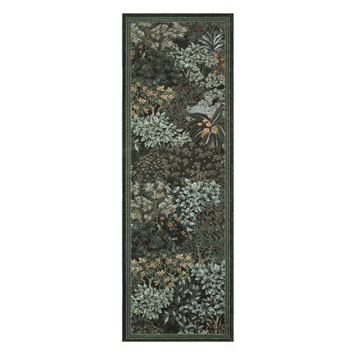Botanical Forest Area Rug for Living Room, Washable Jungle Soft Low Pile Floor Cover, Non Slip Stain Resistant Carpet