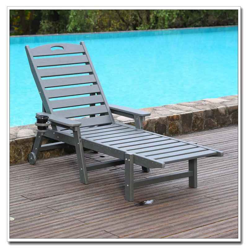 Chaise longue en PEHD avec dossier réglable à 4 positions, fauteuil d'extérieur robuste, Gris