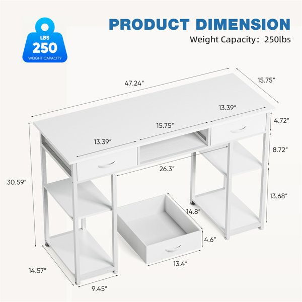 Latitude Run® Computer Desk 48 Inch Home Office Bedroom Writing Study ...