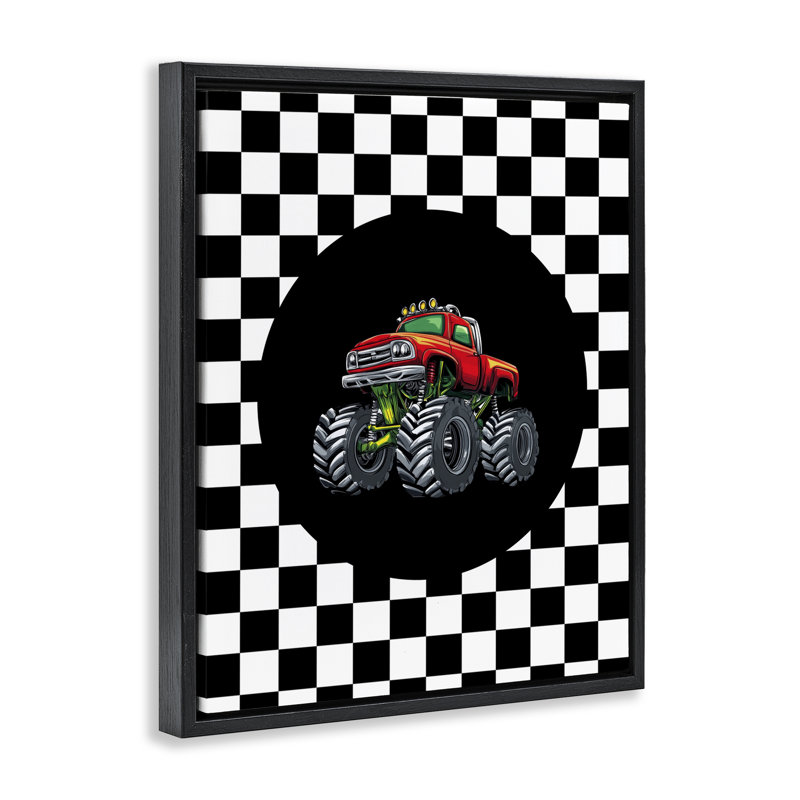 Cadre flottant Monster Truck Dude, design par Kim Allen, H 31 po x l 25 po, Cadre flottant noir de jais