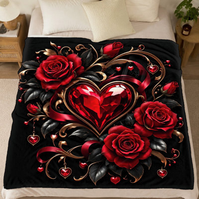 Couverture en peluche à imprimé cœur romantique (1 pièce) – Réversible ; Confort toutes saisons ; Lavable à la machine ; Parfait pour la chambre, le salon et la décoration du canapé ; Un cadeau parfait pour la Saint-Valentin, les anniversaires. Convient également pour la literie et le canapé.