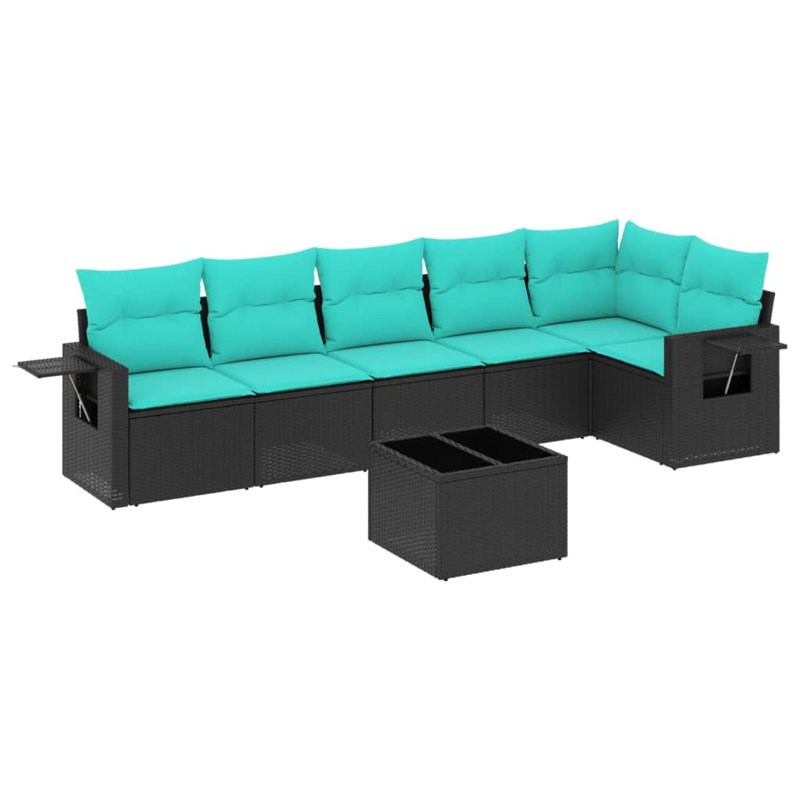  Ensemble de canapé de patio 7 pièces avec coussins en rotin de polyester noir