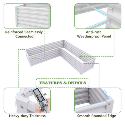 L-Shaped Galvanized Raised Garden Beds Outdoor,74X74X18In Large Metal Planter Box