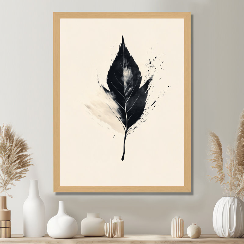 Feuille en coup de pinceau II - Tableau encadré noir, 32" H x 24" W, Natural Picture Framed
