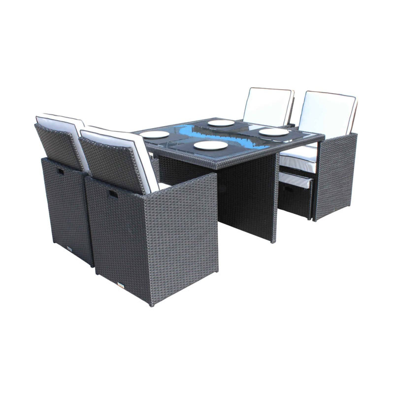 Wren 4 - Person Patio Dining Set with Square Table , Cushions Included, Black/Vanilla