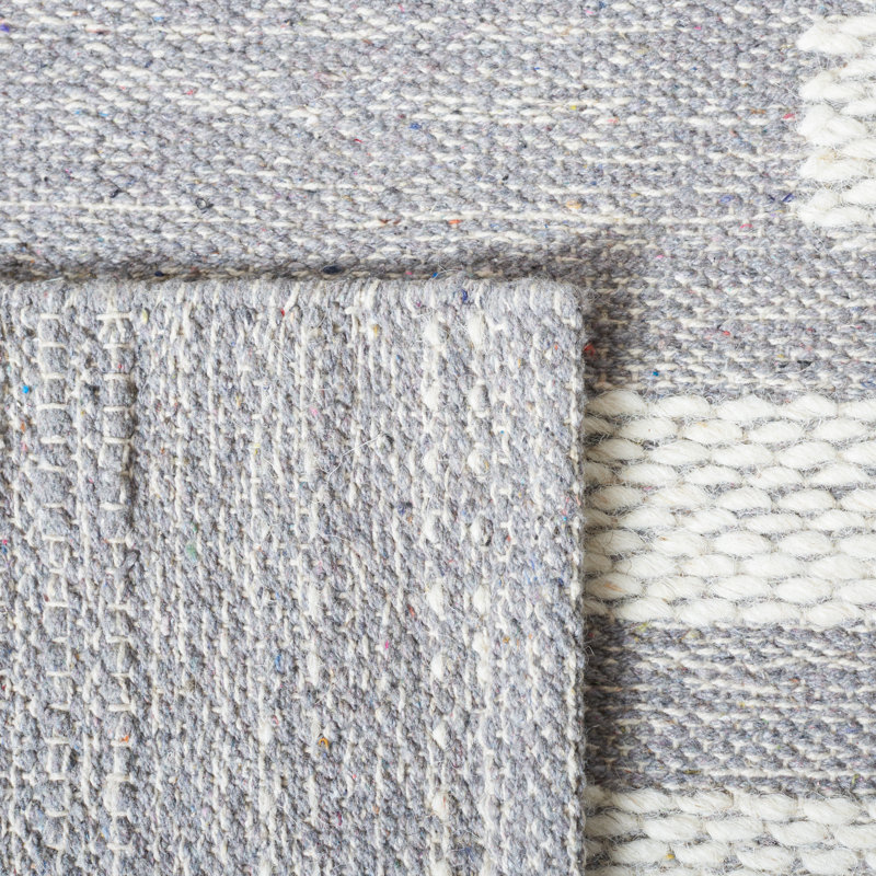 Buth Hand Woven Cotton/Wool Striped Rug in Ivory/Gray, Rectangle 3' x 5'