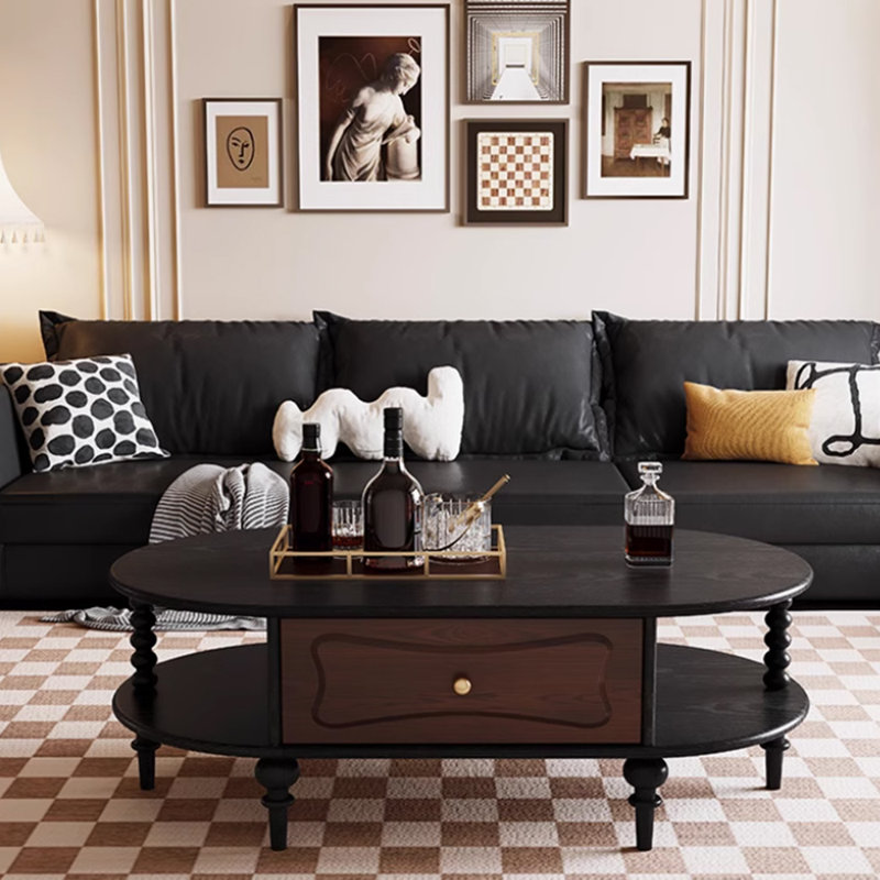 Retro high-end design solid wood coffee table, Black