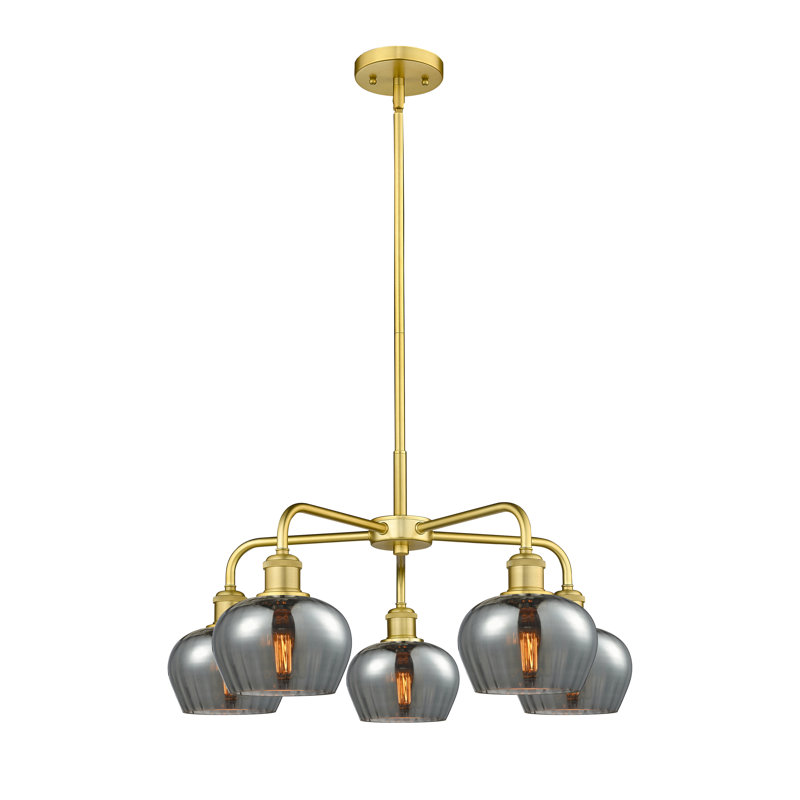Lustre bol 5 lumières Calnie, Plaqué couleur fumée, Or satiné