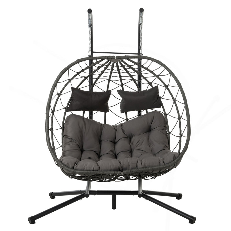 Fauteuil à œufs pour 2 personnes avec support Balancelle d'extérieur pour l'extérieur, Noir