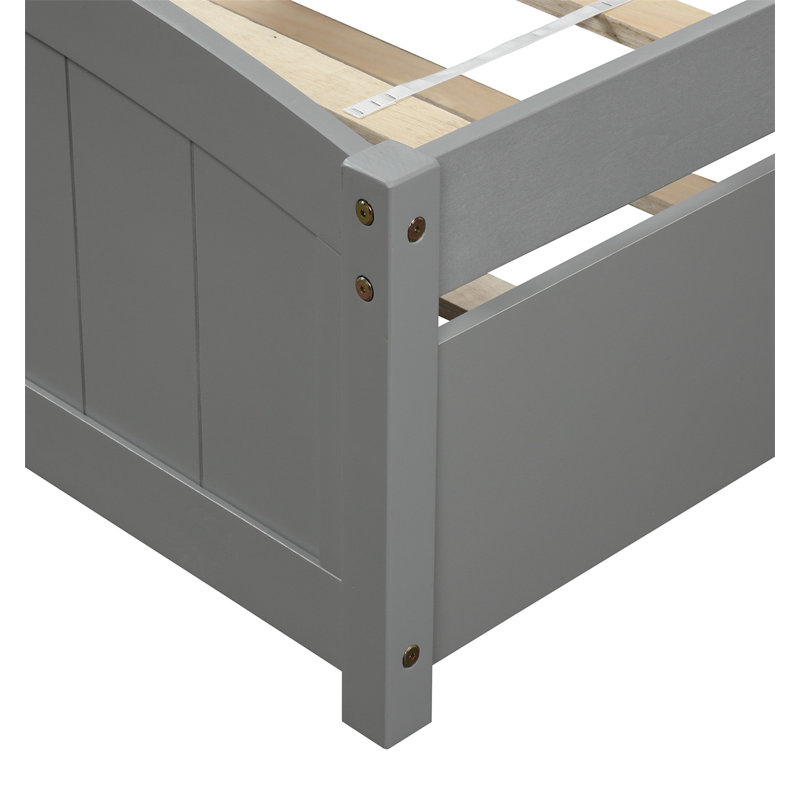 Lit de jour simple en bois massif avec couchette Gisan, Gris