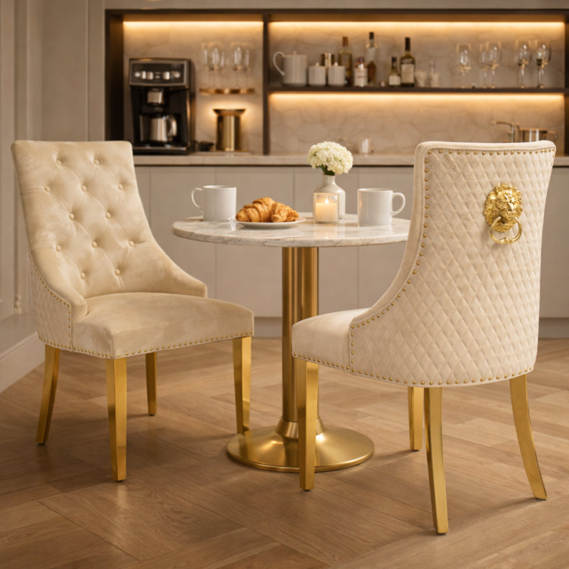 48cm H Tufted Velvet Upholstered Upholstered Back Side Chair, Beige