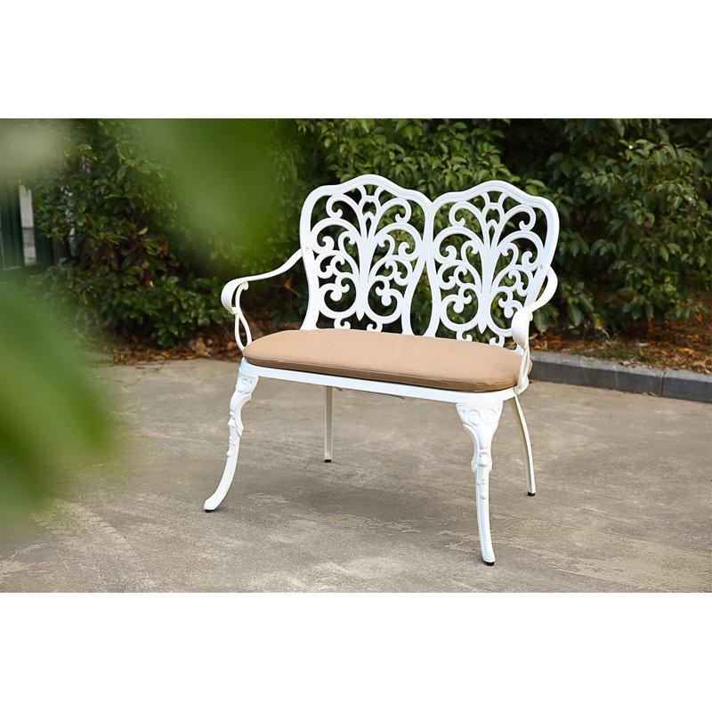 Banc en fonte d'aluminium avec coussin, Blanc