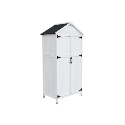 67" White Fir Wood Storage Shed with Double Doors by ROKAWO