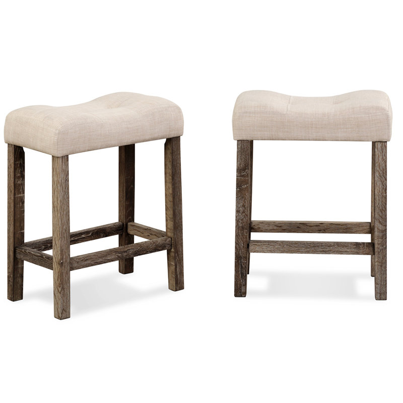 Set Of 2 Button Tufted Counter Height Saddle Stool, Taupe