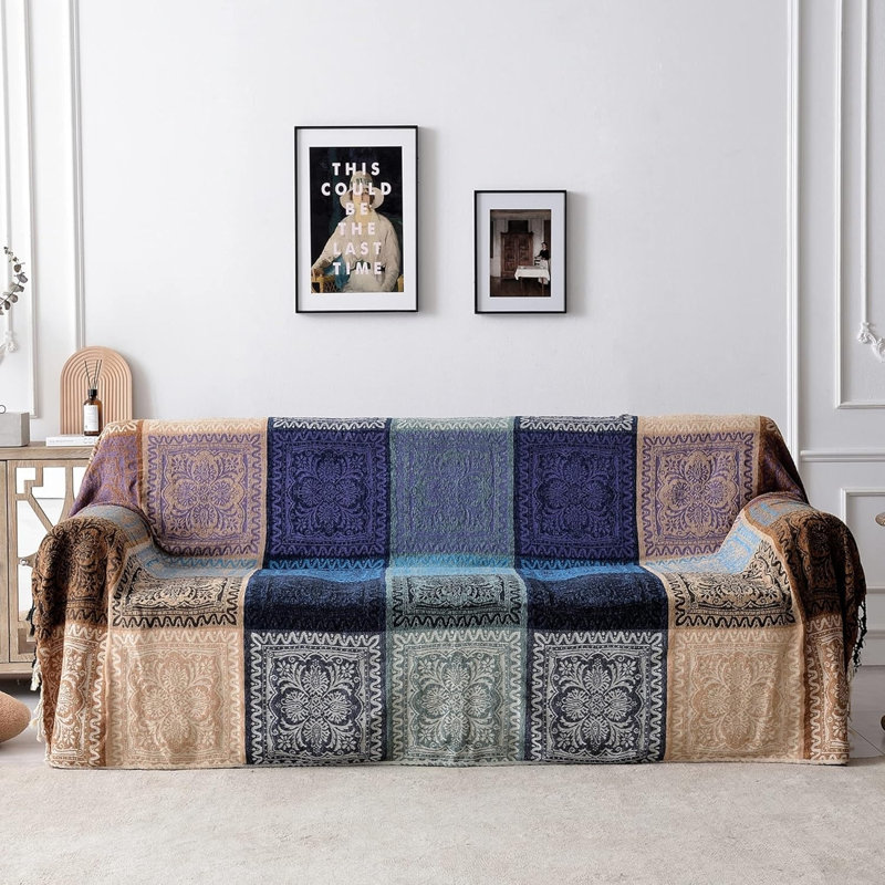 Box Cushion Sofa Slipcover, Polyester - Blue/Purple
