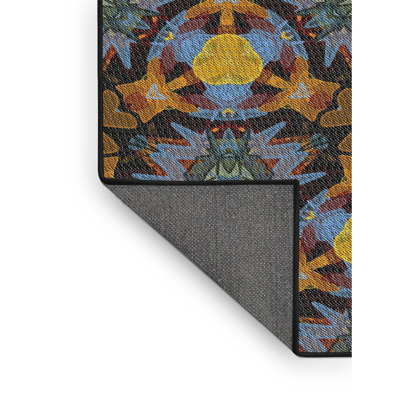 Tapis géométrique bleu / jaune / noir, Rectangle 2 pi x 3 pi