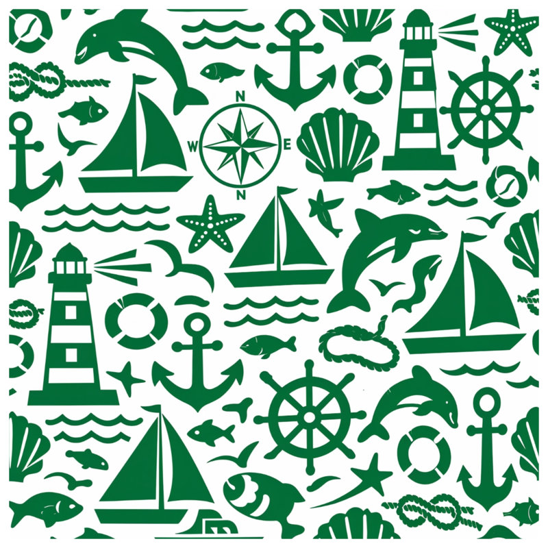 Nautical Symbols Green Window Curtains, Nautical Sheer & Blockout Curtains - 1 Panel, 50" x 80" - 1 Panel, Sheer