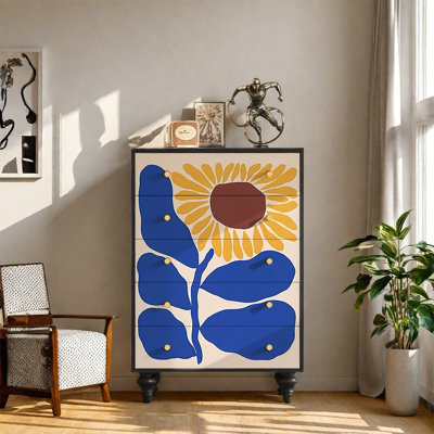 Armoire en bois de pin avec cinq tiroirs spacieux