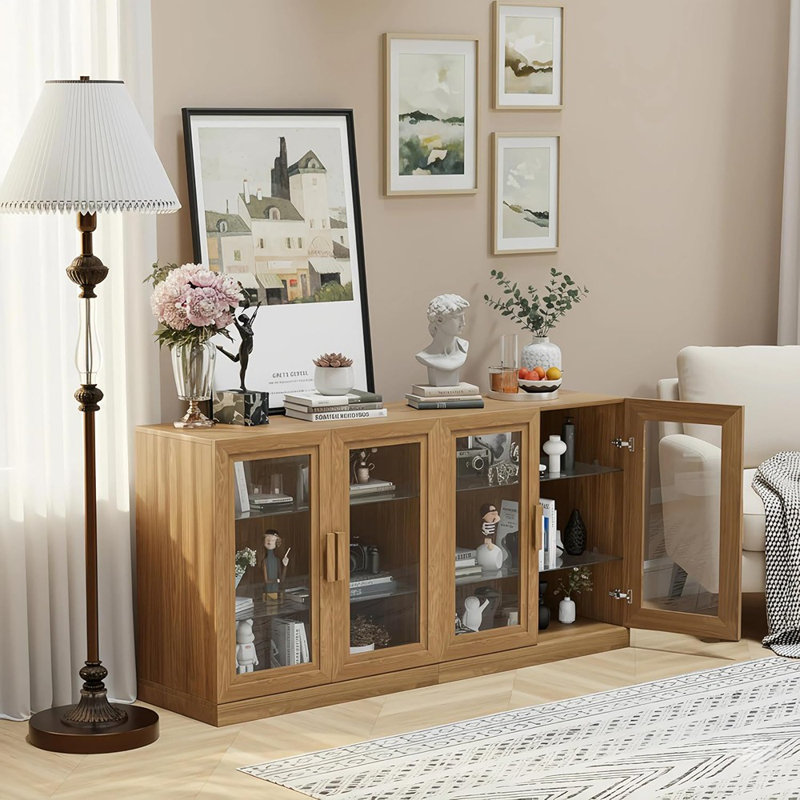 Buffet modulaire, buffet de ferme avec portes en verre, chêne