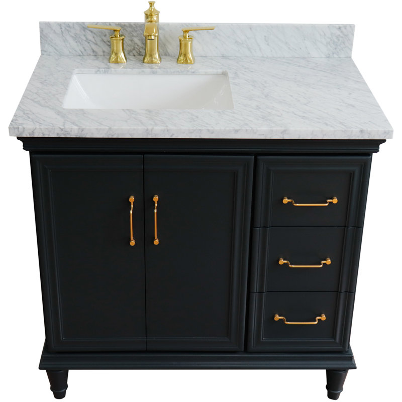 Ensemble de meuble-lavabo simple 37 po Lindisfarne, Gris foncé, Marbre de Carrare blanc
