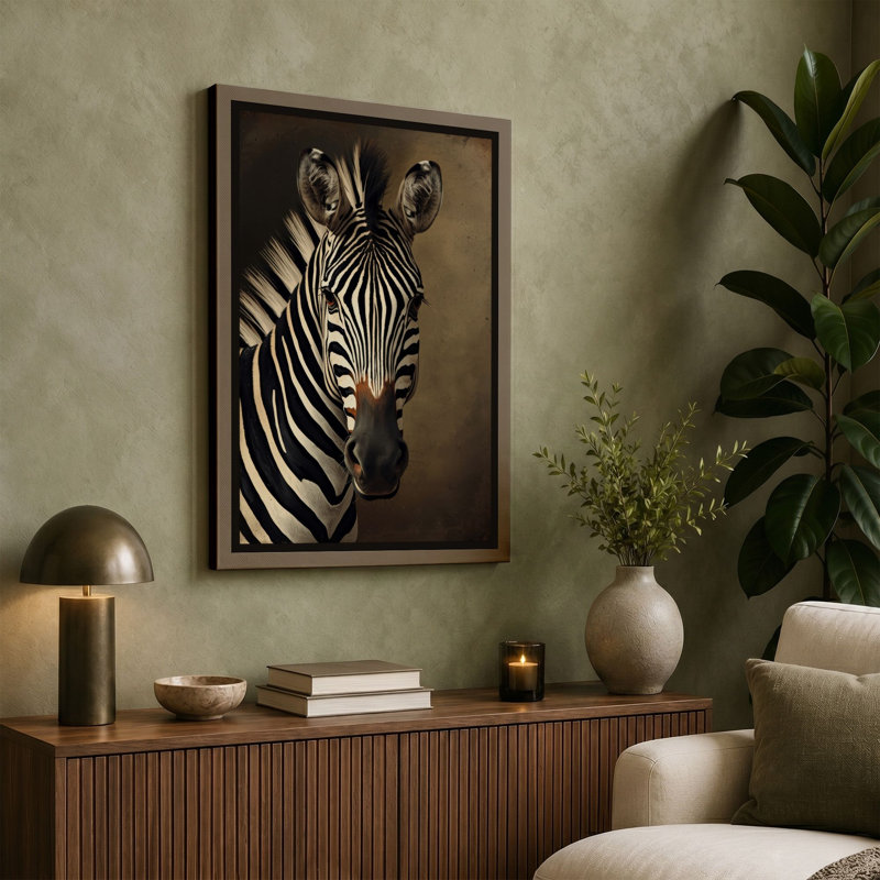Frontal Zebra Modern - Wrapped Canvas, 36x24 - 91.4 x 61.0 cm, Taupe Border