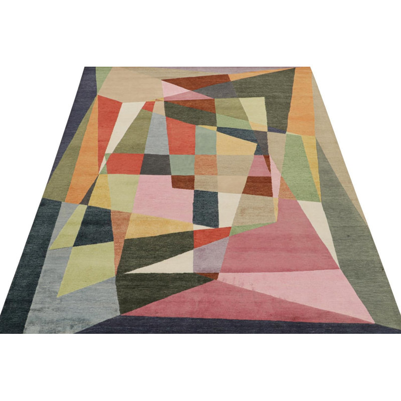 Hand Knotted Geometric Area Rug, Rectangle 13' x 19'