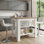 Îlot de cuisine avec table de préparation spacieuse, 3 tablettes de rangement ouvertes, 4 pieds robustes et poste de travail de préparation au repas pour une table d'îlot de cuisine moderne, fonctionnelle et organisée