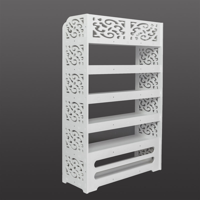 Hollow Carved Design Shoe Rack - Smooth Wood-plastic Board Storage Shelf For Home Decoration Coordination