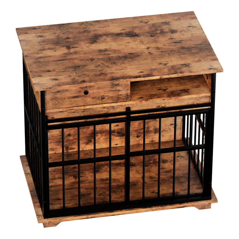 Cage de sécurité pour chien avec plateau en bois massif, 68,13 lb, idéale pour les chiots et les barres arrondies sécurisées, 35,38 pouces de long, utilisation à l'intérieur
