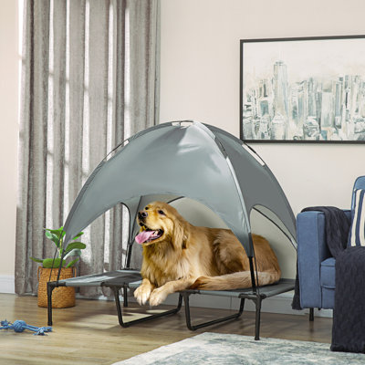 Elevated Pet Cot In Gray, 48 Inch, With Airflow Enhancement And Protection Canopy Gray Cot, Improvement Portable Sun Shade