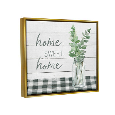 " Sweet Home Country Tartan Botanical Leaves Vase " Textual Art Print