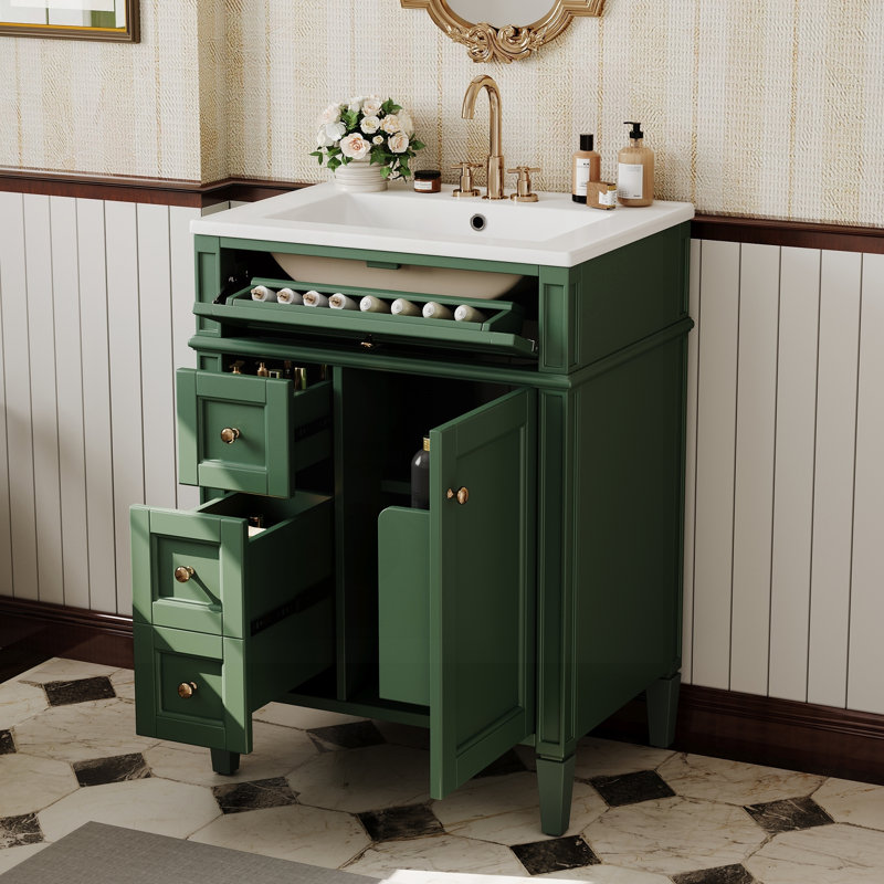 Meuble-lavabo 24 po avec lavabo supérieur, 2 tiroirs et tiroir basculant, Green / Gold