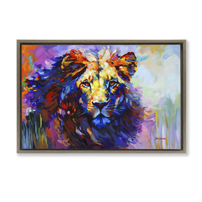 «Paint Strokes Lion Brown», toile flottante encadrée par Leon Devenice