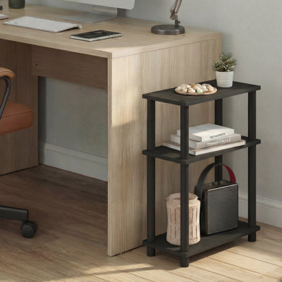 Furinno TURN-N-TUBE Narrow Side Table, 3-Tier Rectangular Modern End Table with Storage Shelf, Slim Toolless Assembly Nightstand, Night Stand, Bedside Table, for Living Room, Bedroom, Espresso