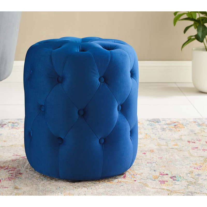 Modway Amour Tufted Button Round Performance Velvet Ottoman, Navy