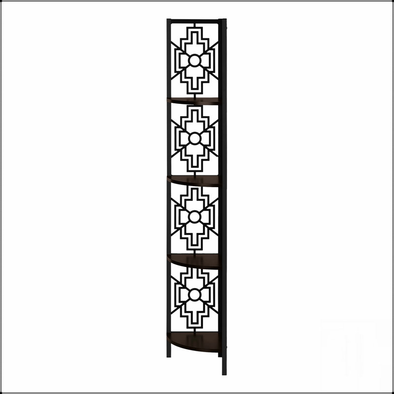 61.5"H 4 Tier Bookcase With Dark Brown Laminate And Metal Sleek Look