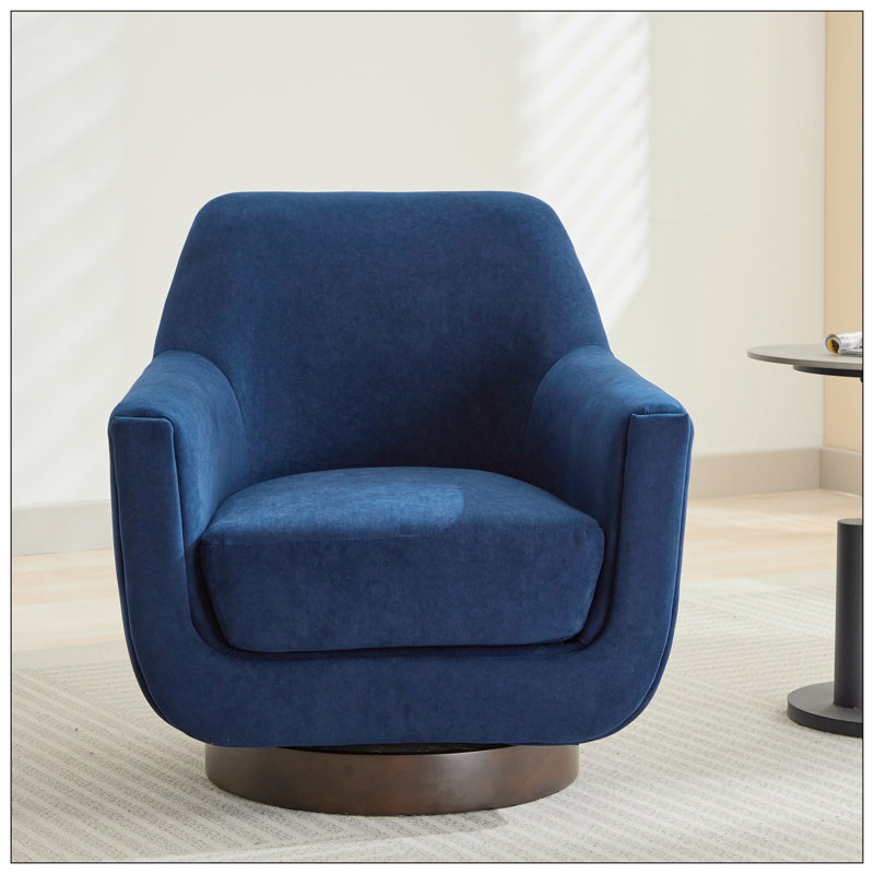 Fauteuil demi-tonneau pivotant de 30,90 po Mercersville, Velours bleu marine