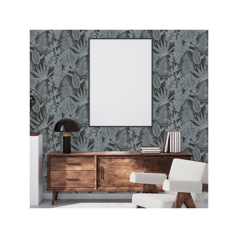 Galerie Flourish Blue Tree Leaf Wallpaper FL61114, Silver