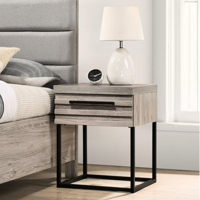 Table de chevet avec finition grise - unité de rangement de tiroir de chambre en métal avec support vieilli 1