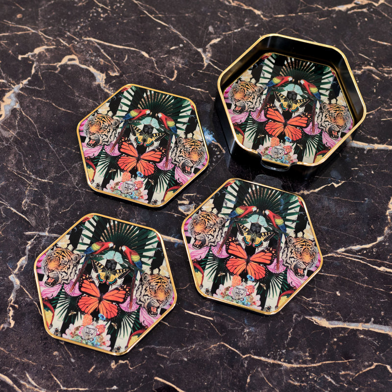 Myrtle & Mary Set of 4 Hexagonal Coasters – PARADISE LOST