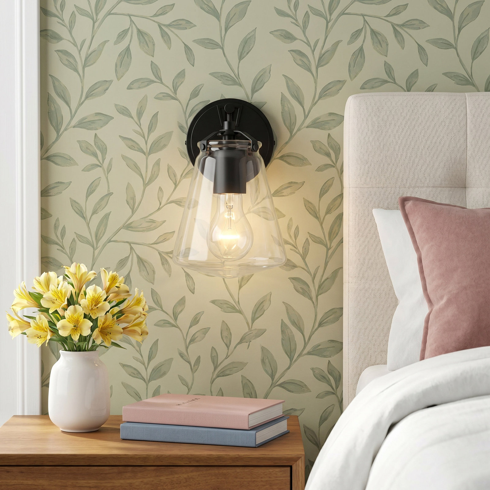 Single Light Dimmable Armed Sconce, Matte Black